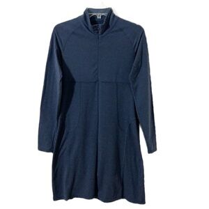 Soybu Navy Blue Long Sleeve Quarter Zip Mock Neck Athletic Midi Dress A-line